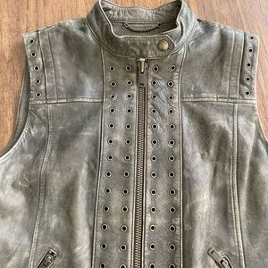 Brown distressed Leather Vest with Grommet Details